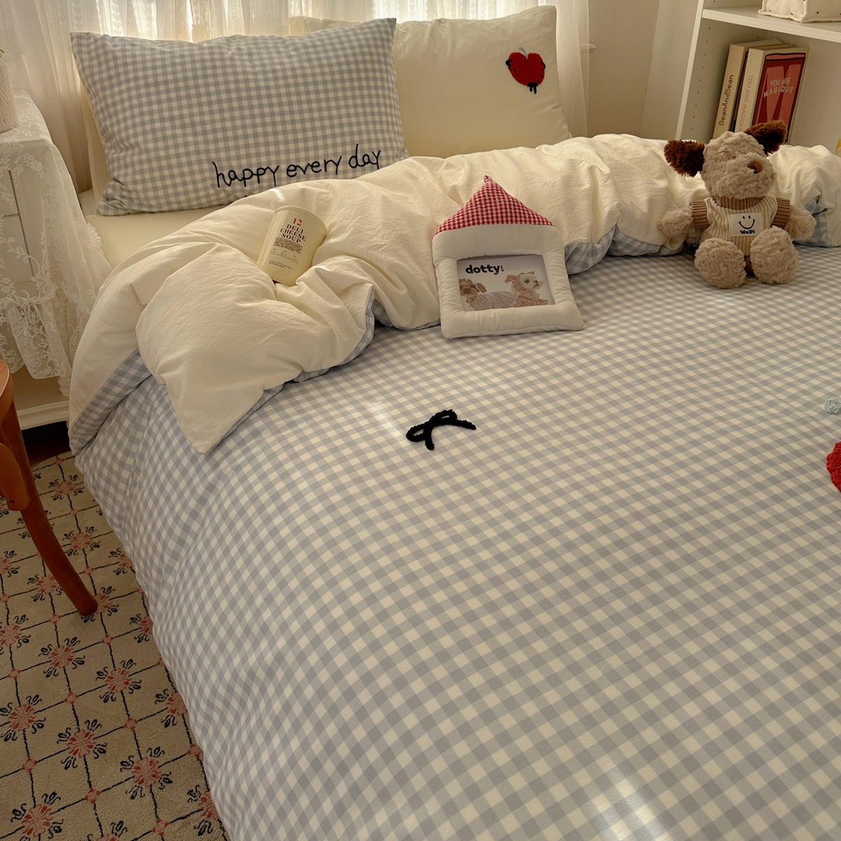 91家纺网 家纺一手货源 找家纺 顾里家纺 2025新款ins可爱毛巾绣云朵棉套件四件套 心之光