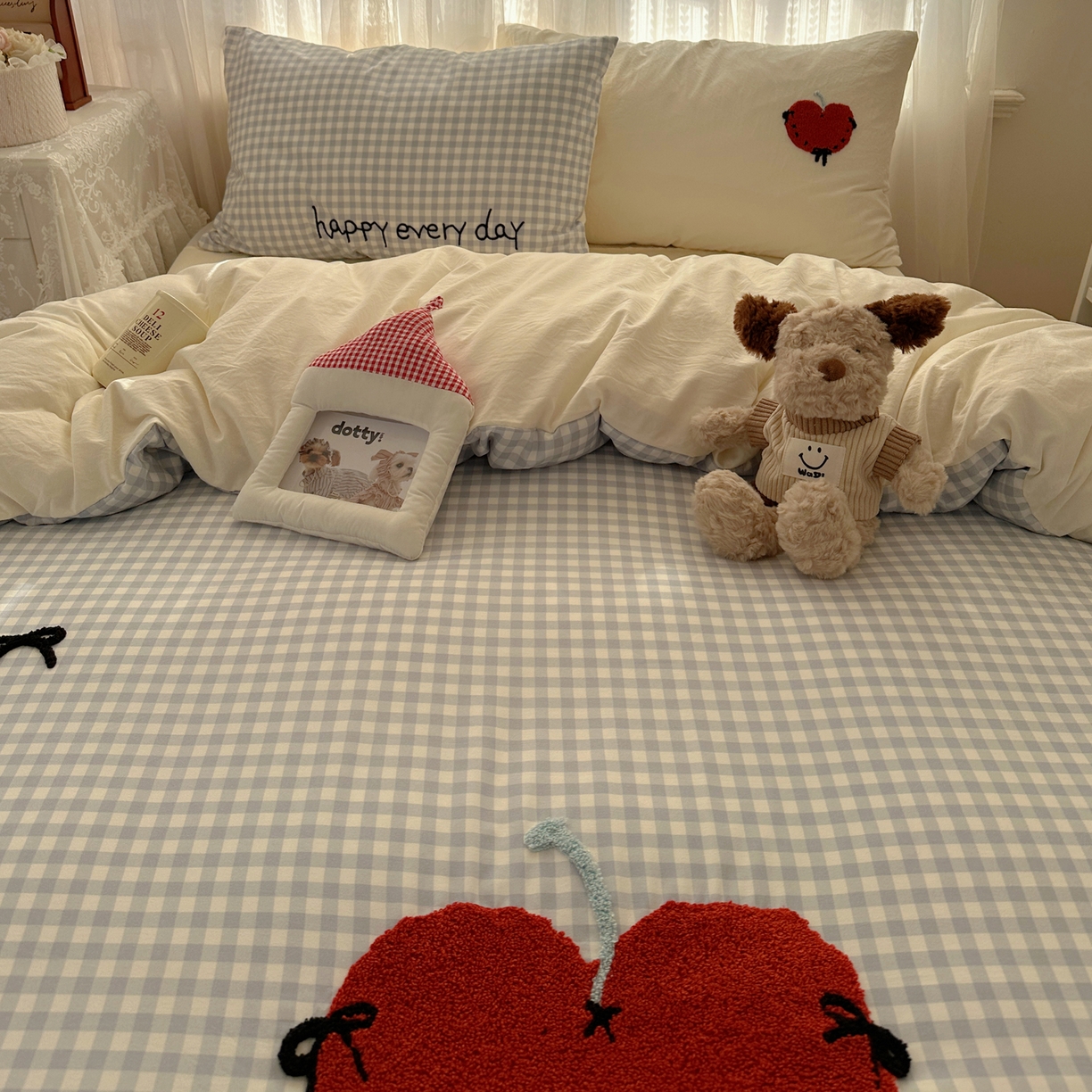 91家纺网 家纺一手货源 找家纺 顾里家纺 2025新款ins可爱毛巾绣云朵棉套件四件套 心之光