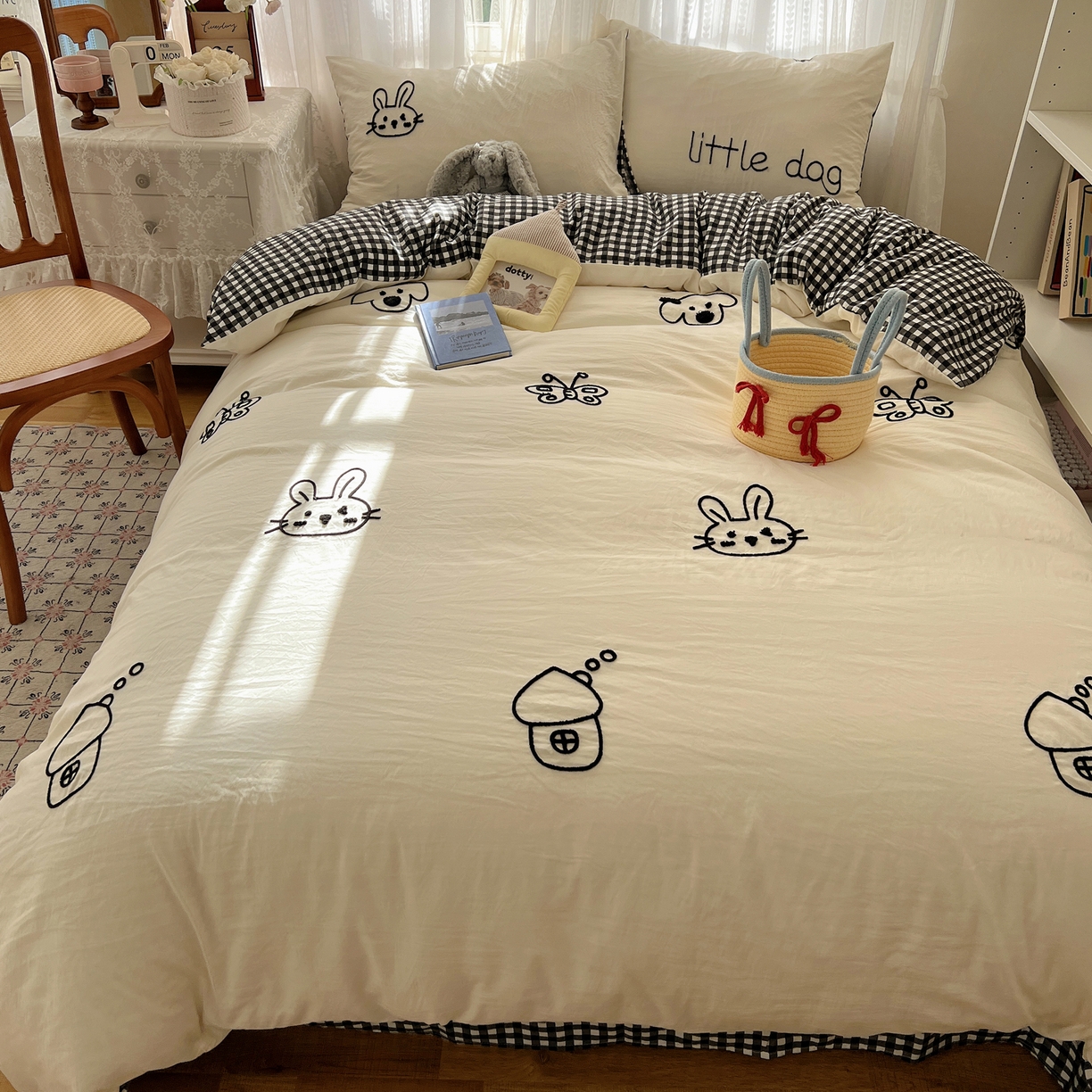 91家纺网 家纺一手货源 找家纺 顾里家纺 2025新款ins可爱毛巾绣云朵棉套件四件套 童心屋