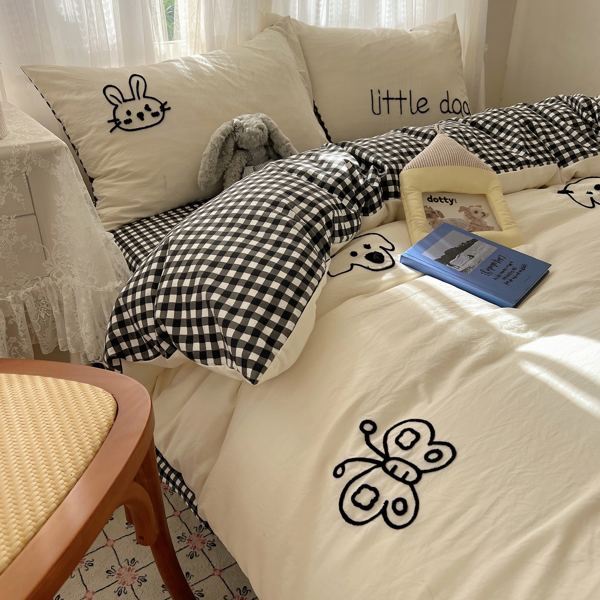 91家纺网 家纺一手货源 找家纺 顾里家纺 2025新款ins可爱毛巾绣云朵棉套件四件套 童心屋