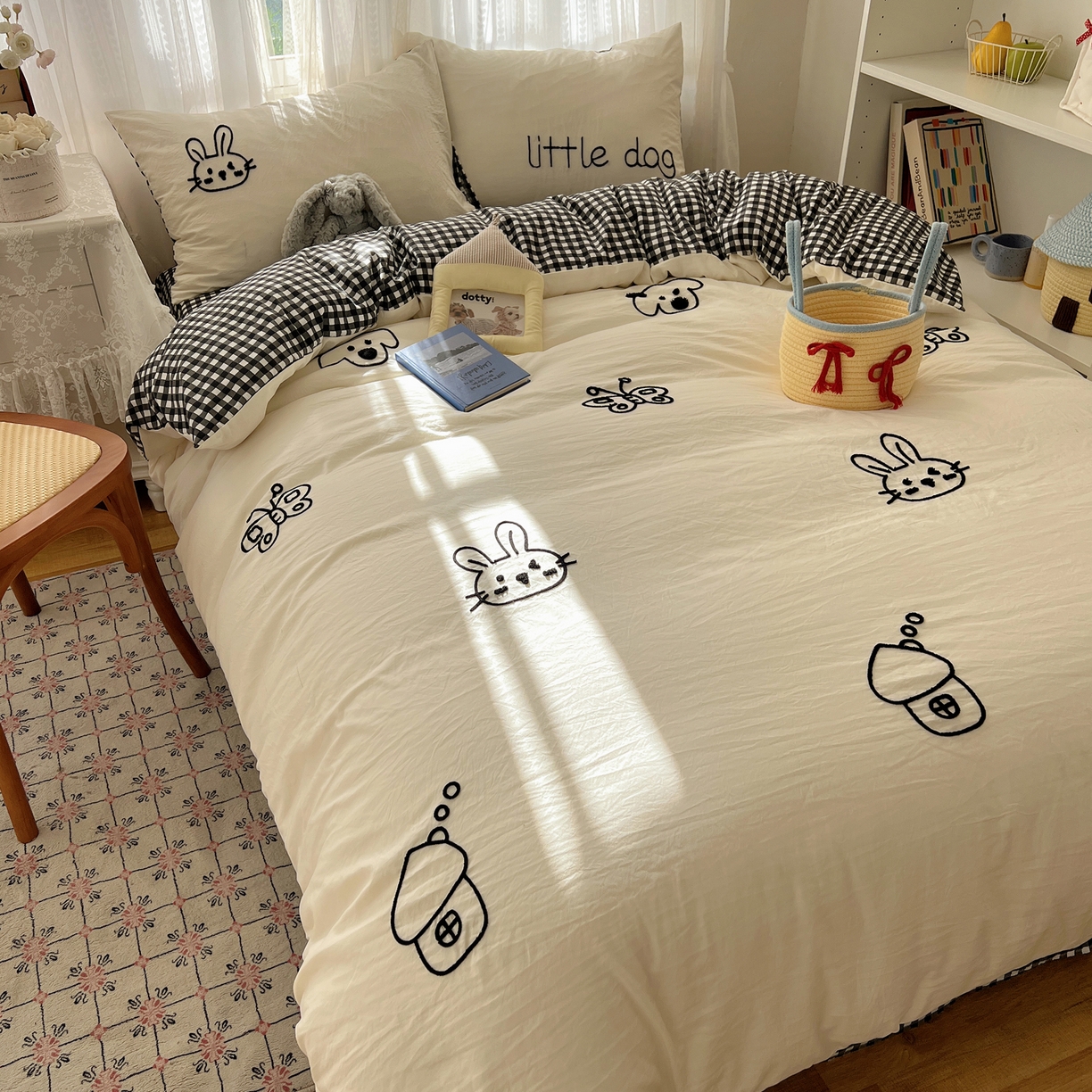 91家纺网 家纺一手货源 找家纺 顾里家纺 2025新款ins可爱毛巾绣云朵棉套件四件套 童心屋