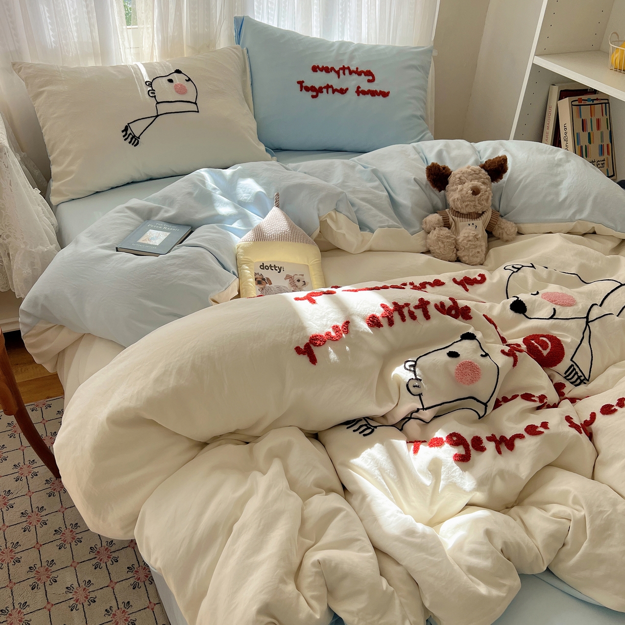 91家纺网 家纺一手货源 找家纺 顾里家纺 2025新款ins可爱毛巾绣云朵棉套件四件套 情书