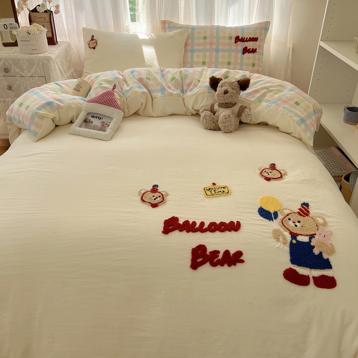 91家纺网 家纺一手货源 找家纺 顾里家纺 2025新款ins可爱毛巾绣云朵棉套件四件套 气球小熊