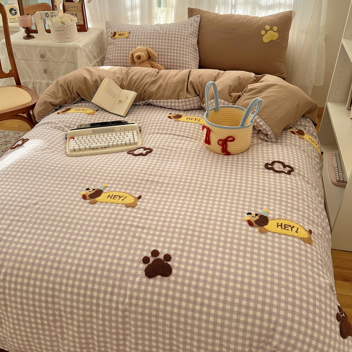 91家纺网 家纺一手货源 找家纺 （总）顾里家纺 2025新款ins可爱毛巾绣云朵棉套件四件套