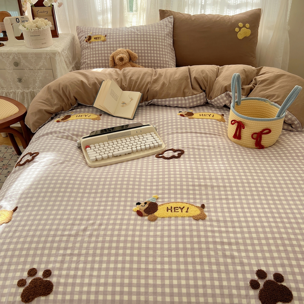 91家纺网 家纺一手货源 找家纺 （总）顾里家纺 2025新款ins可爱毛巾绣云朵棉套件四件套