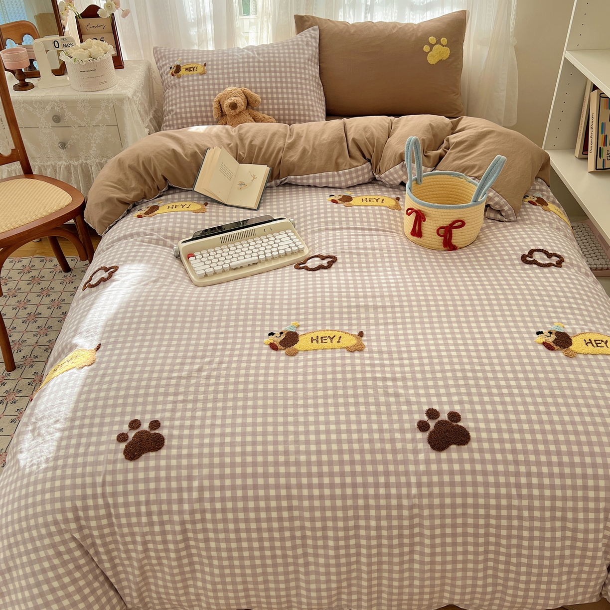 91家纺网 家纺一手货源 找家纺 （总）顾里家纺 2025新款ins可爱毛巾绣云朵棉套件四件套