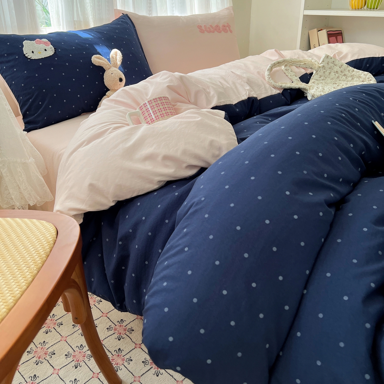 91家纺网 家纺一手货源 找家纺 顾里家纺 2025新款ins可爱毛巾绣云朵棉套件四件套 滑板小猫