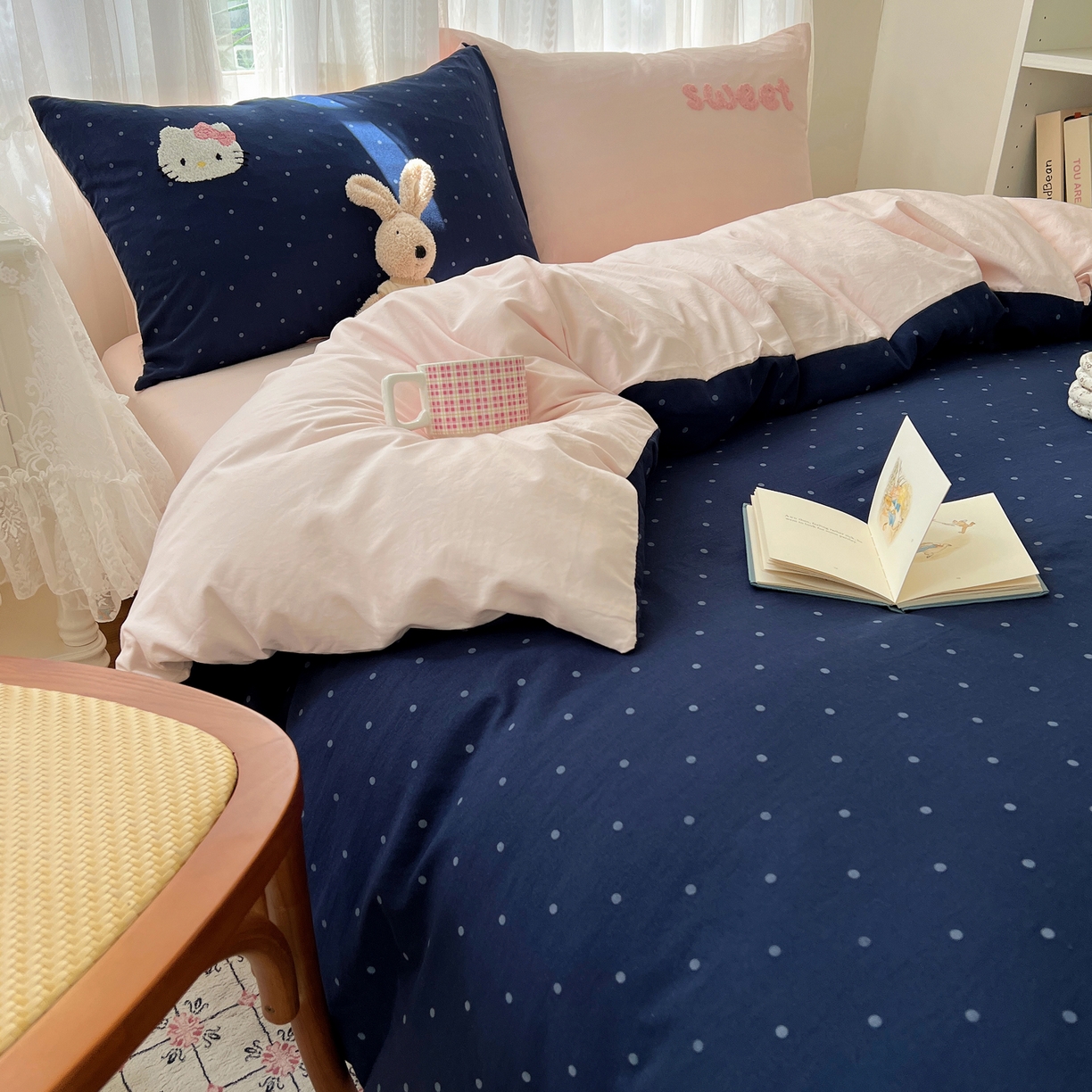 91家纺网 家纺一手货源 找家纺 顾里家纺 2025新款ins可爱毛巾绣云朵棉套件四件套 滑板小猫