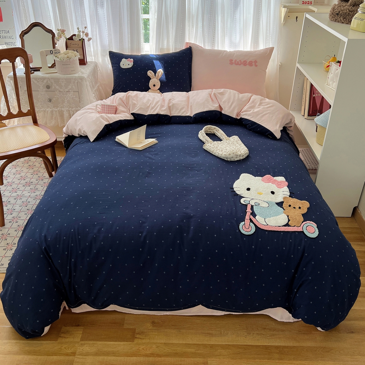 91家纺网 家纺一手货源 找家纺 顾里家纺 2025新款ins可爱毛巾绣云朵棉套件四件套 滑板小猫