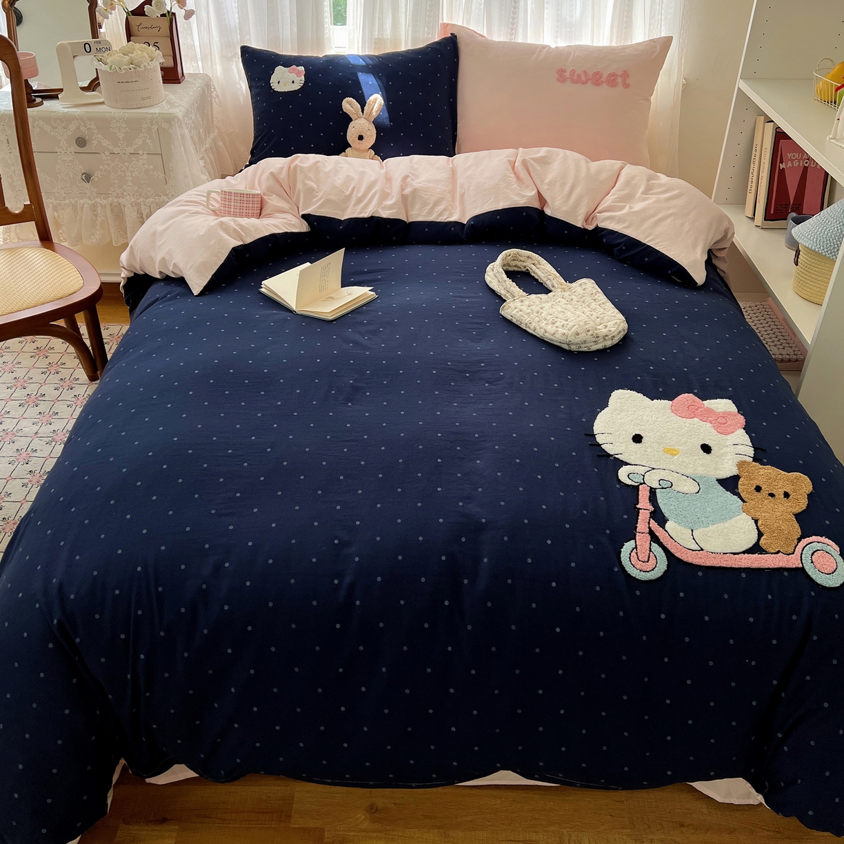 91家纺网 家纺一手货源 找家纺 顾里家纺 2025新款ins可爱毛巾绣云朵棉套件四件套 滑板小猫