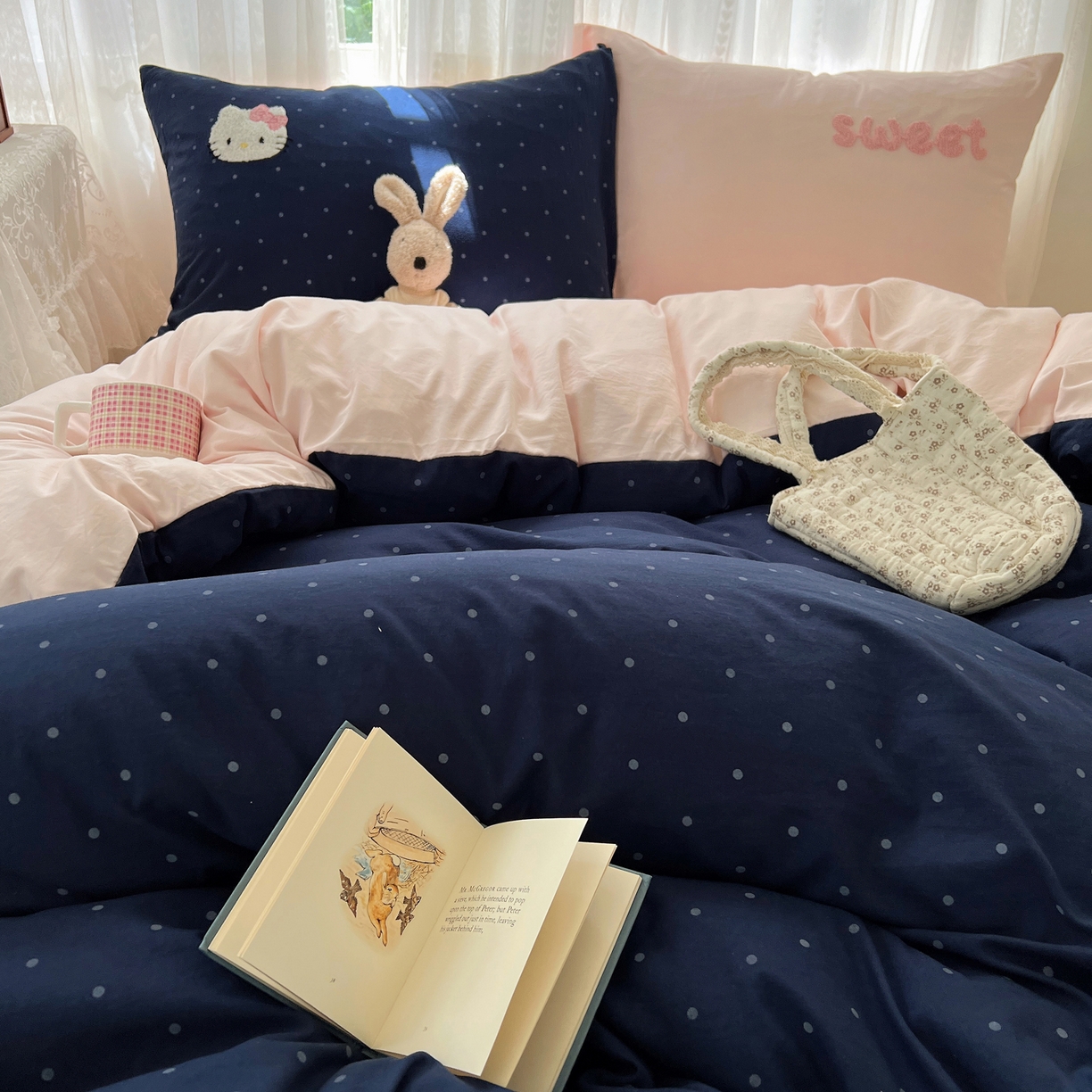 91家纺网 家纺一手货源 找家纺 顾里家纺 2025新款ins可爱毛巾绣云朵棉套件四件套 滑板小猫