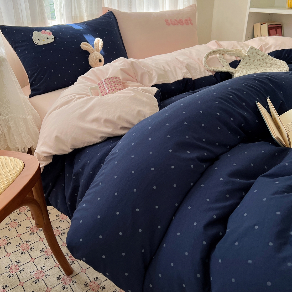 91家纺网 家纺一手货源 找家纺 顾里家纺 2025新款ins可爱毛巾绣云朵棉套件四件套 滑板小猫