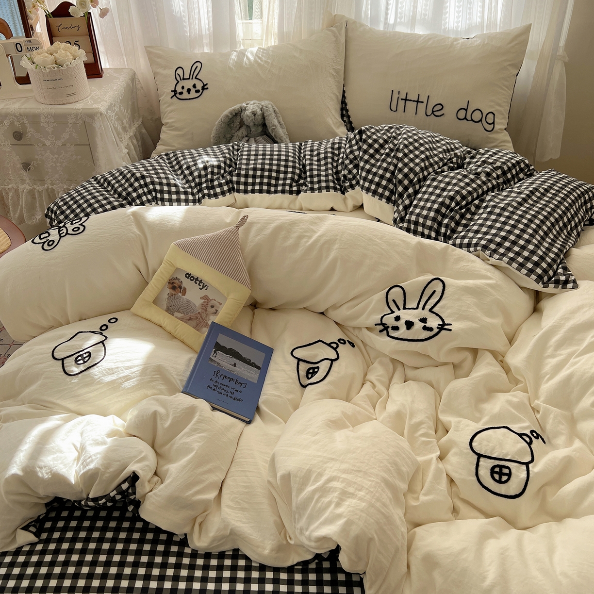 91家纺网 家纺一手货源 找家纺 顾里家纺 2025新款ins可爱毛巾绣云朵棉套件四件套 童心屋