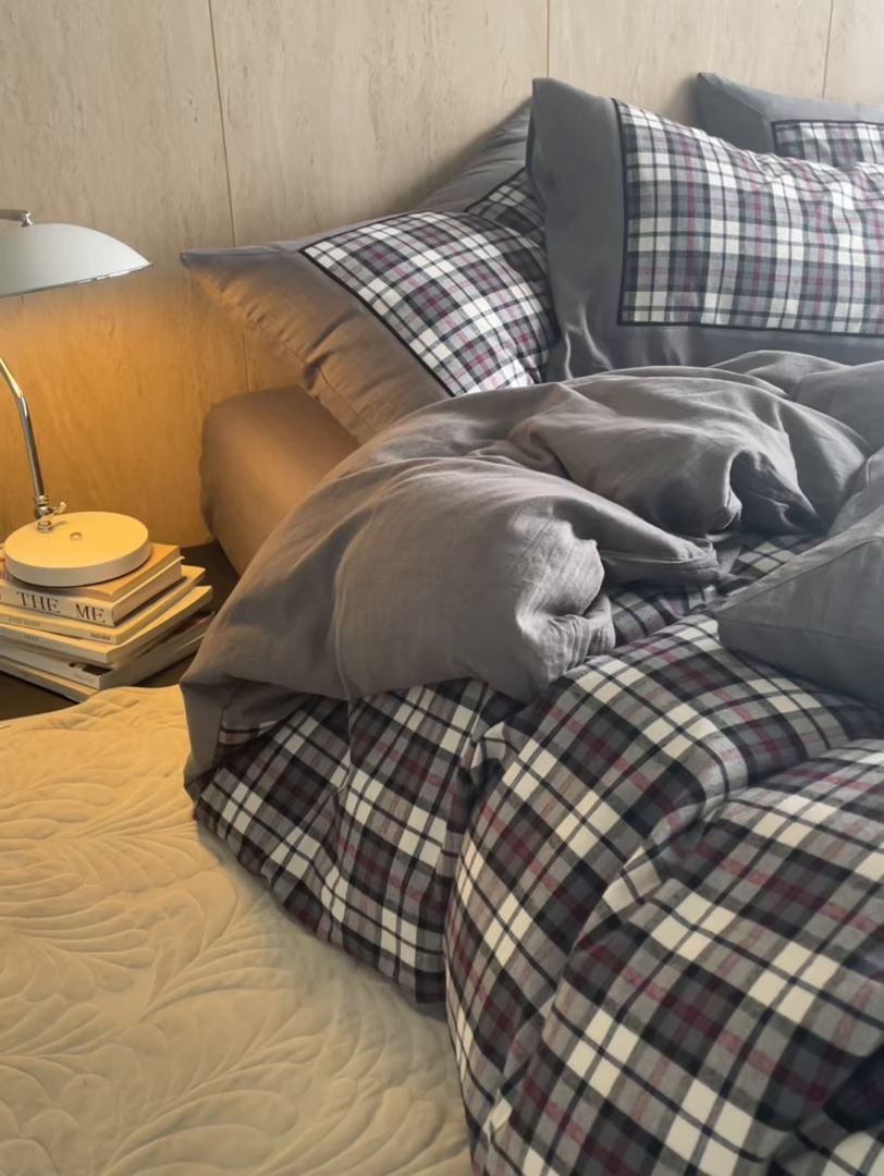 91家纺网 家纺一手货源 找家纺 （总）安莱生活 2025新款全棉纯棉色织宽边磨毛四件套