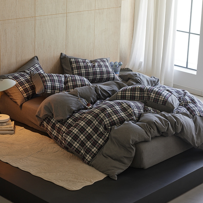 91家纺网 家纺一手货源 找家纺 （总）安莱生活 2025新款全棉纯棉色织宽边磨毛四件套