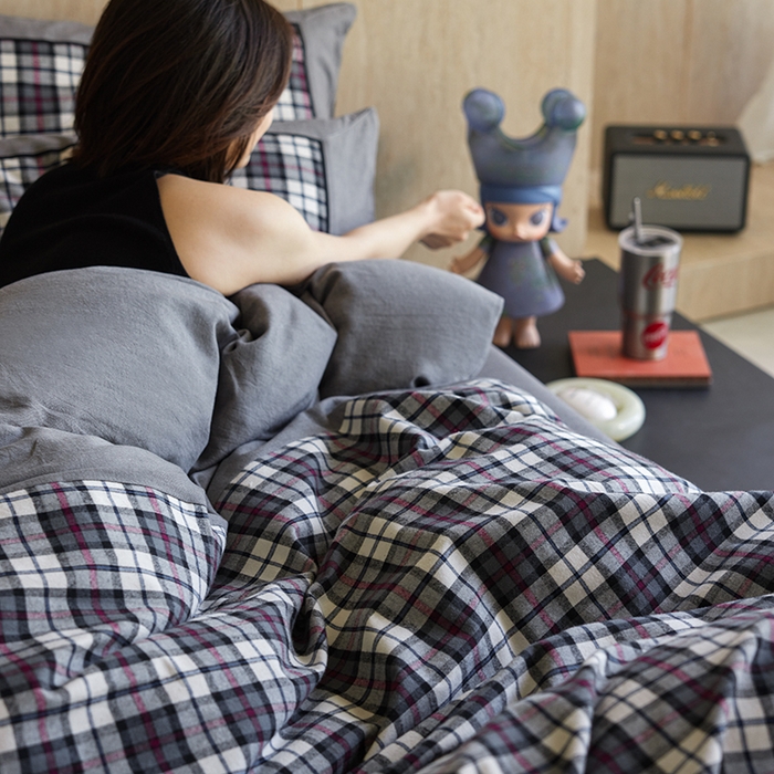 91家纺网 家纺一手货源 找家纺 （总）安莱生活 2025新款全棉纯棉色织宽边磨毛四件套