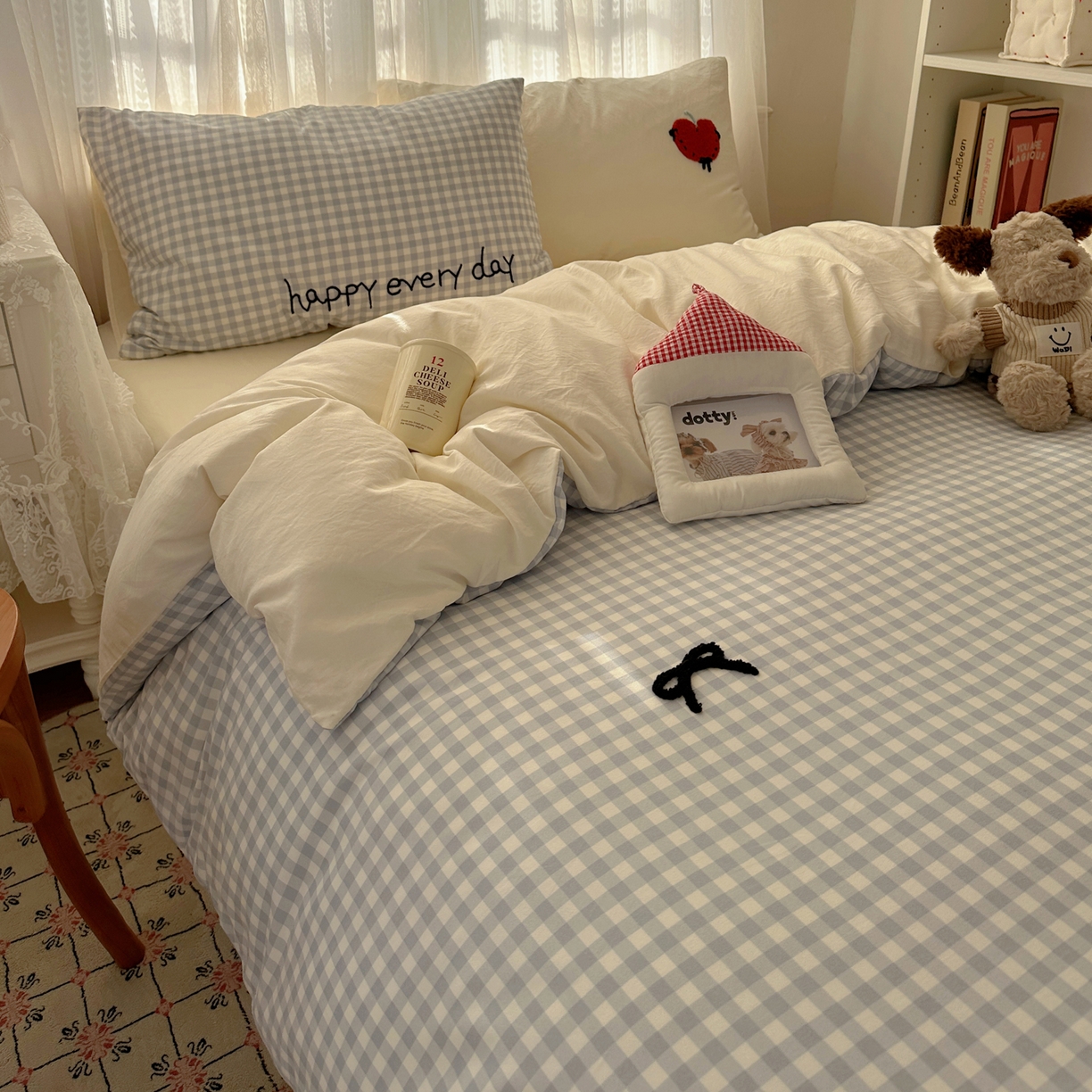 91家纺网 家纺一手货源 找家纺 顾里家纺 2025新款ins可爱毛巾绣云朵棉套件四件套 心之光