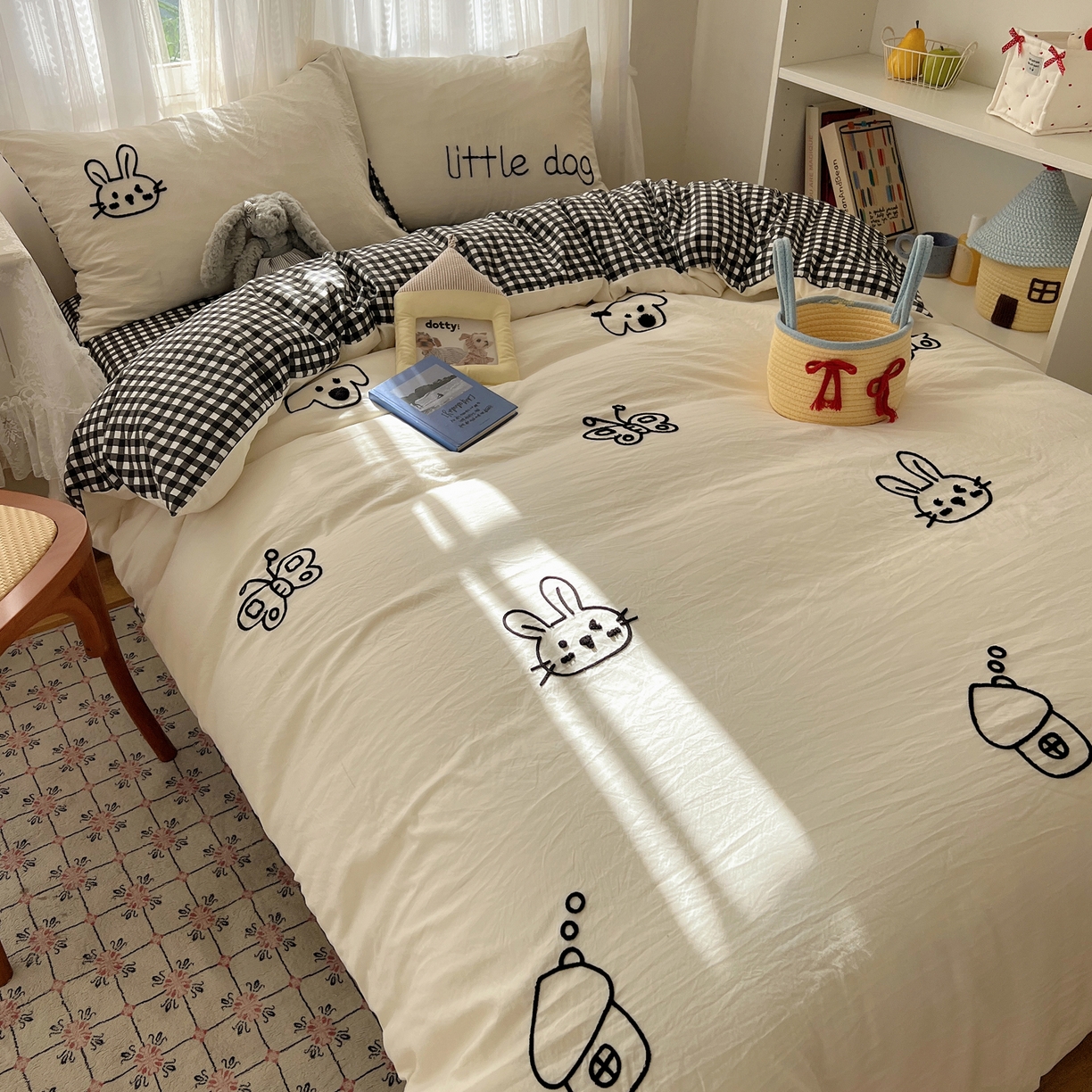 91家纺网 家纺一手货源 找家纺 顾里家纺 2025新款ins可爱毛巾绣云朵棉套件四件套 童心屋