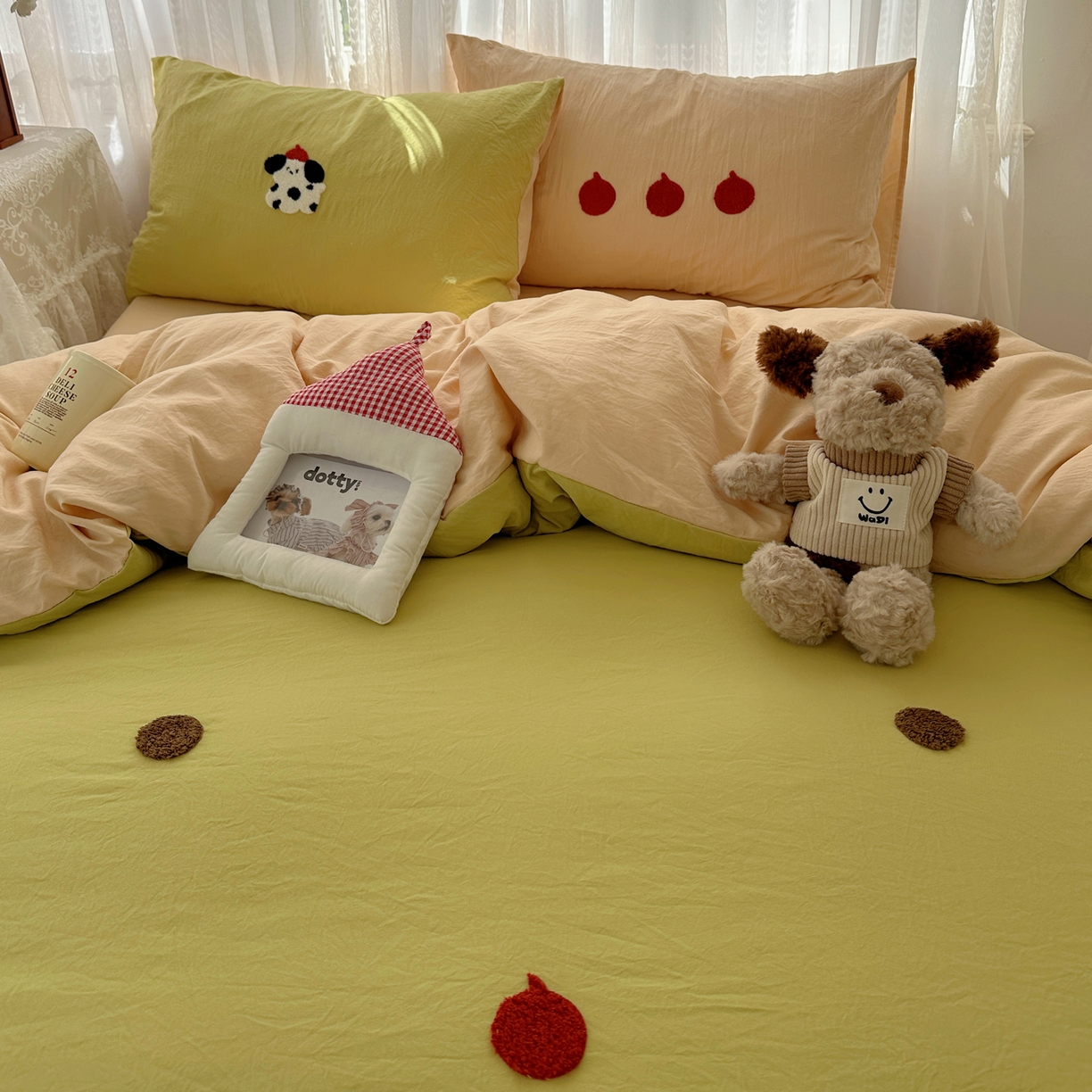 91家纺网 家纺一手货源 找家纺 顾里家纺 2025新款ins可爱毛巾绣云朵棉套件四件套 塔塔狗