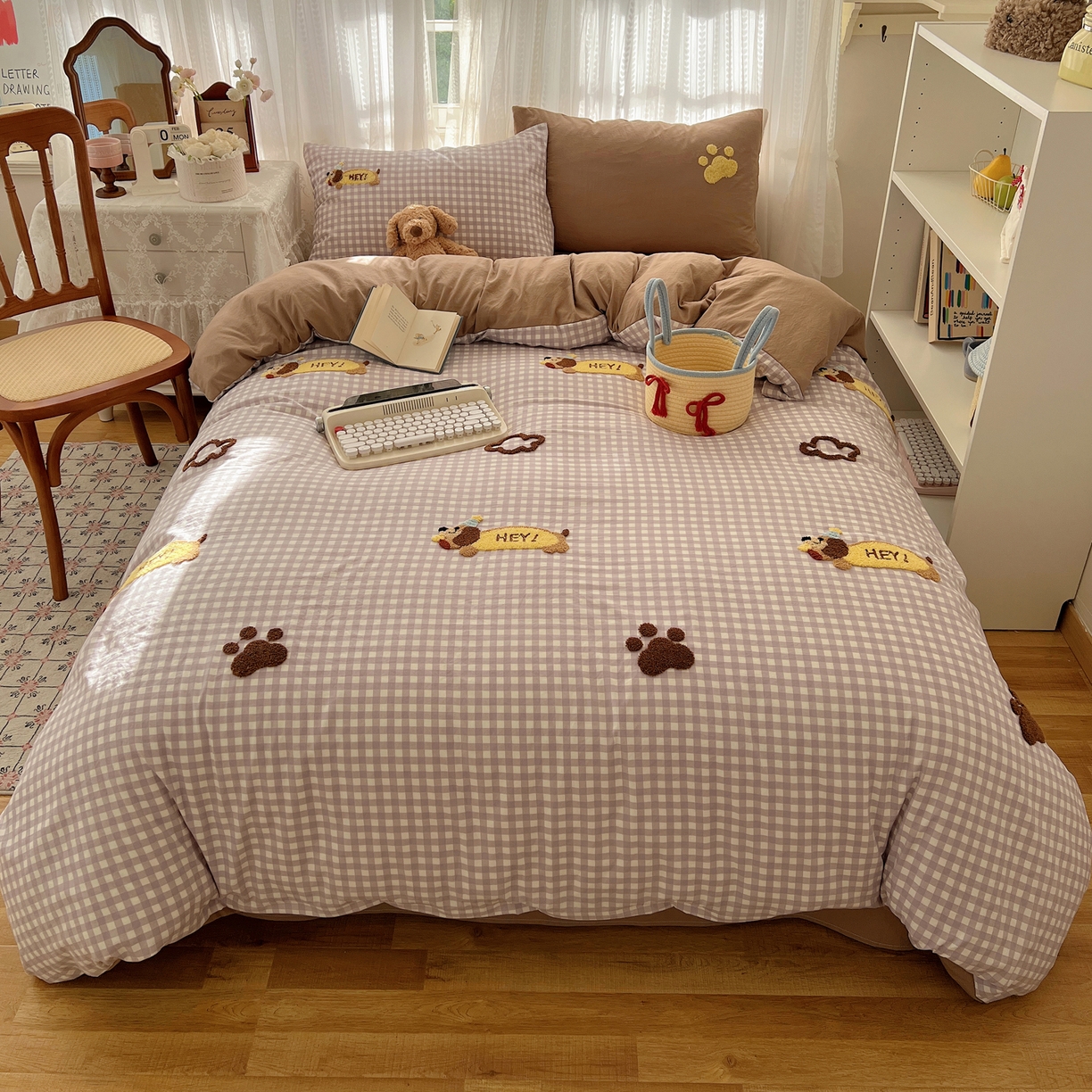 91家纺网 家纺一手货源 找家纺 （总）顾里家纺 2025新款ins可爱毛巾绣云朵棉套件四件套