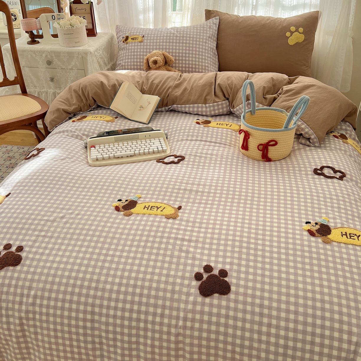 91家纺网 家纺一手货源 找家纺 （总）顾里家纺 2025新款ins可爱毛巾绣云朵棉套件四件套