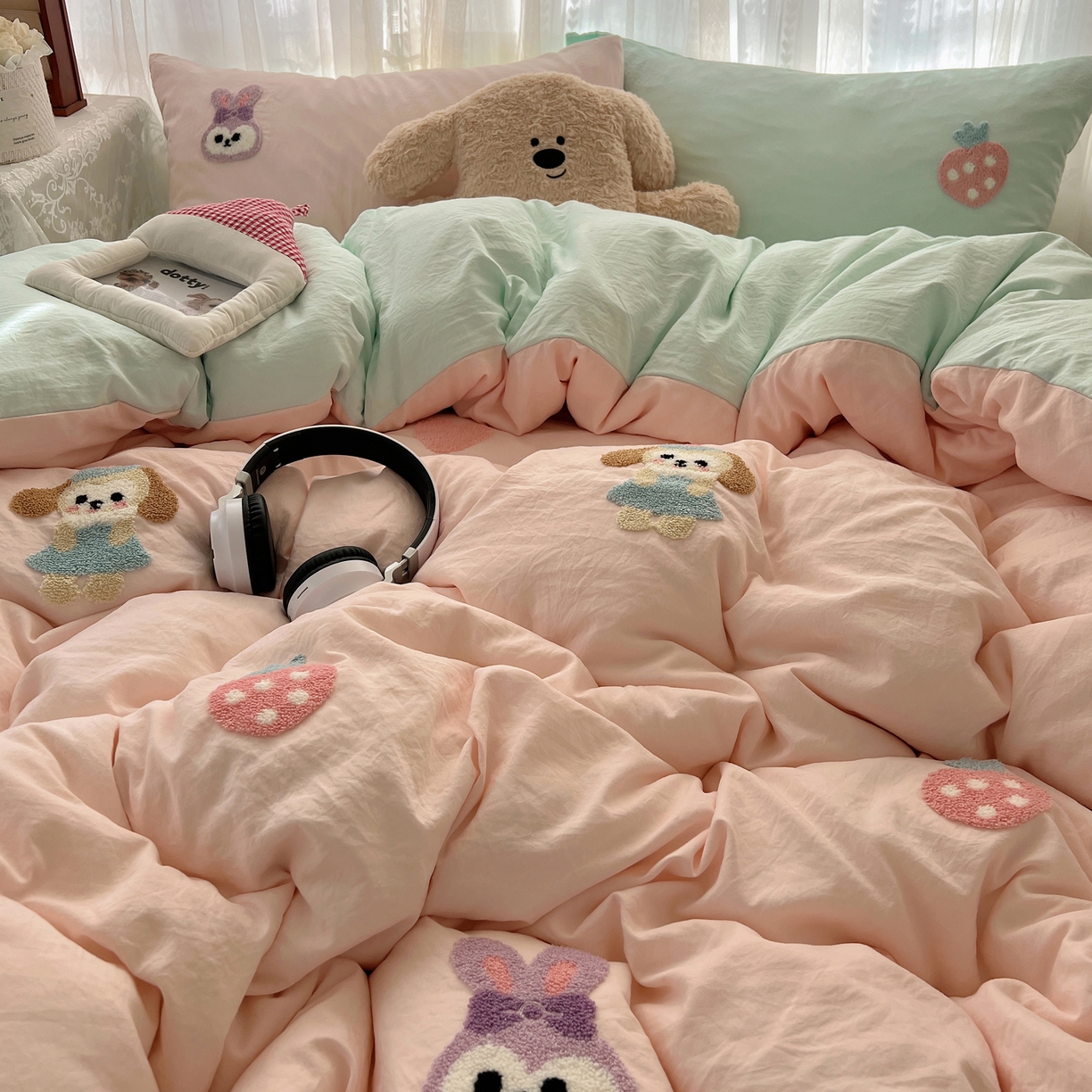 顾里家纺 2025新款ins可爱毛巾绣云朵棉套件四件套 甜心好友