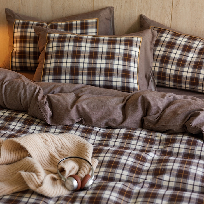 91家纺网 家纺一手货源 找家纺 安莱生活 2025新款全棉纯棉色织宽边磨毛四件套 雾淞