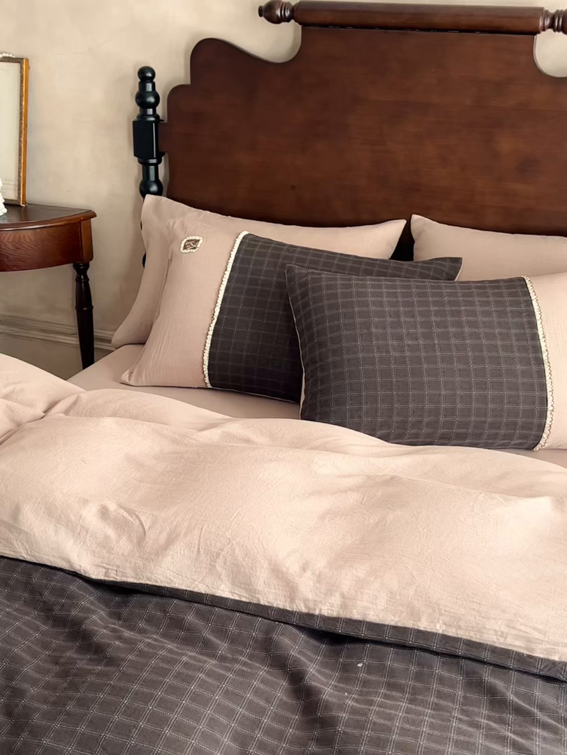 91家纺网 家纺一手货源 找家纺 （总）安莱生活 2025新款全棉纯棉色织磨毛提花格四件套