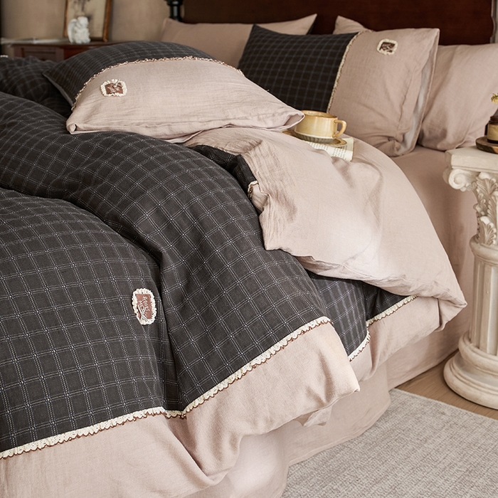 （总）安莱生活 2025新款全棉纯棉色织磨毛提花格四件套