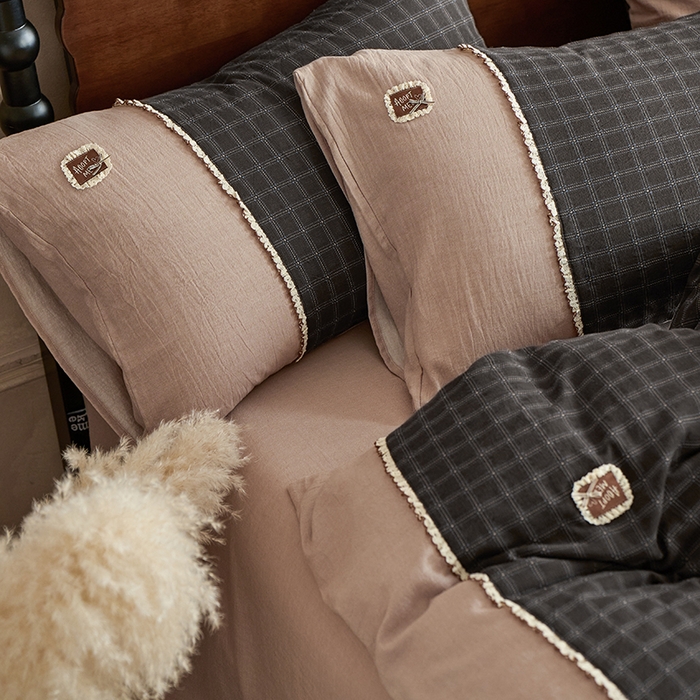 91家纺网 家纺一手货源 找家纺 （总）安莱生活 2025新款全棉纯棉色织磨毛提花格四件套