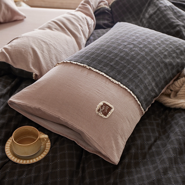 91家纺网 家纺一手货源 找家纺 （总）安莱生活 2025新款全棉纯棉色织磨毛提花格四件套