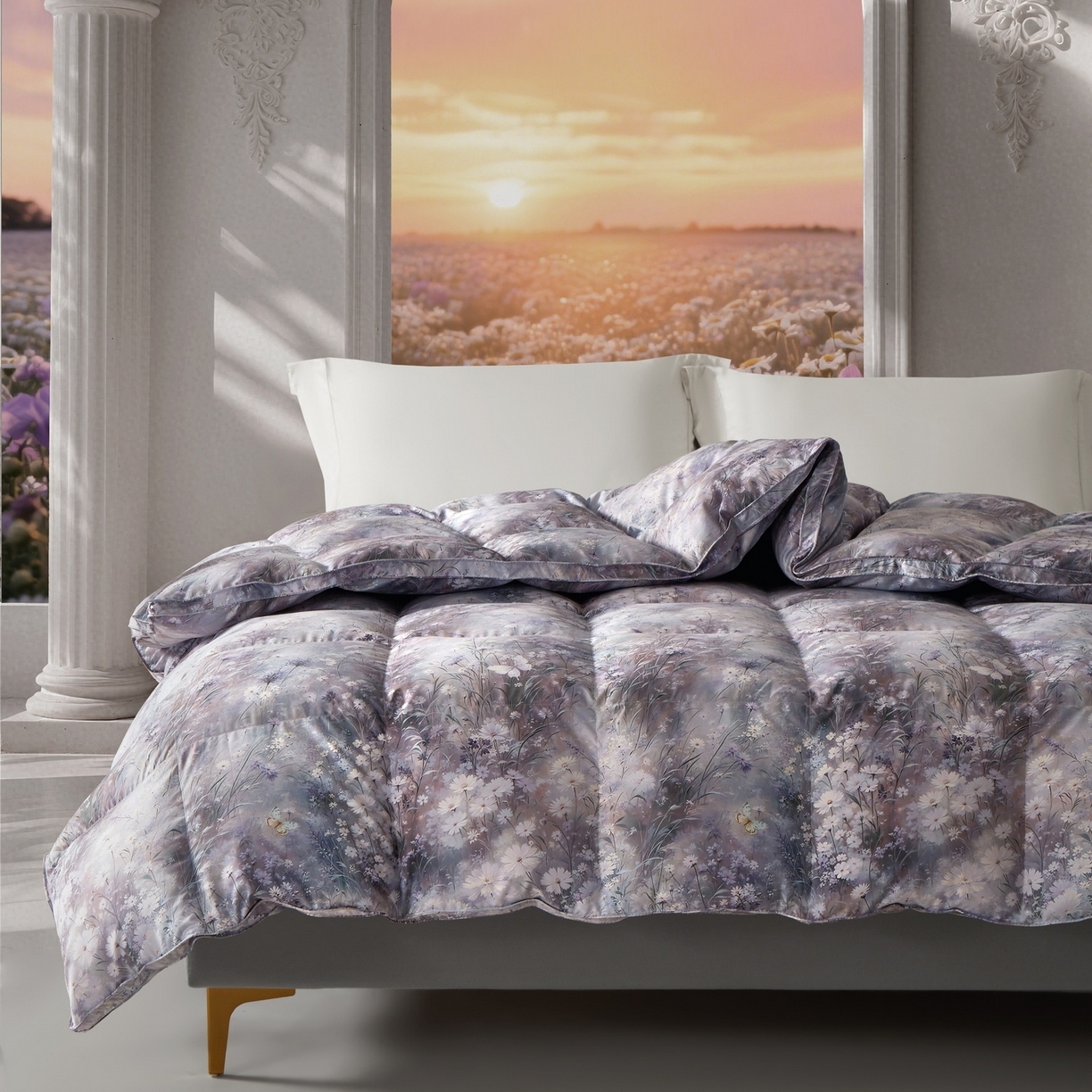 91家纺网 家纺一手货源 找家纺 织梦人羽绒工厂店 2025新款高蓬松羽绒羽毛被大牌同款花型 春风浅浅