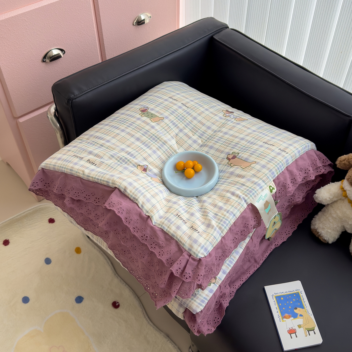 91家纺网 家纺一手货源 找家纺 （总）赫梵茜 2025新款手工缝制踩棉纯棉韩系花边慵懒又高级双面纯棉印花春秋被被子被芯