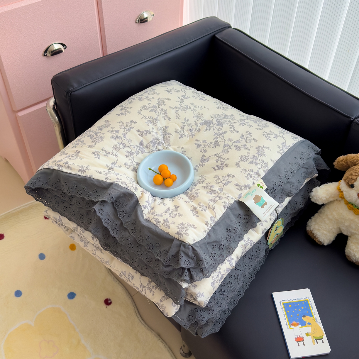 赫梵茜 2025新款手工缝制踩棉纯棉韩系花边慵懒又高级双面纯棉印花春秋被被子被芯 安哥拉