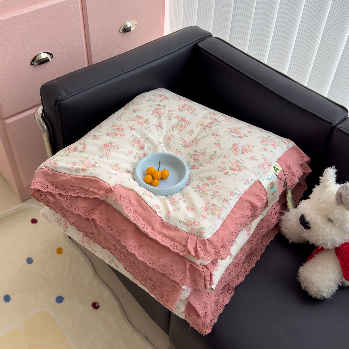 赫梵茜 2025新款手工缝制踩棉纯棉韩系花边慵懒又高级双面纯棉印花春秋被被子被芯 半夏