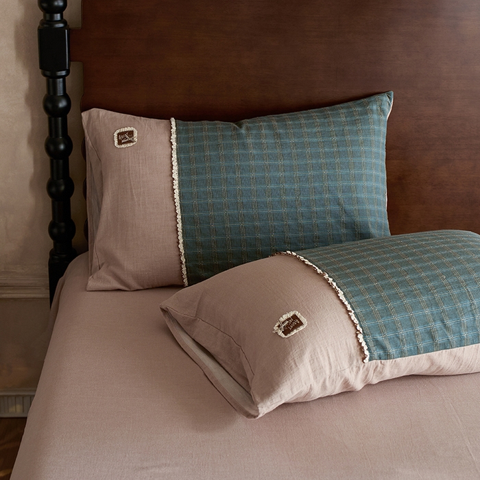 91家纺网 家纺一手货源 找家纺 安莱生活 2025新款全棉纯棉色织磨毛提花格四件套 水云间