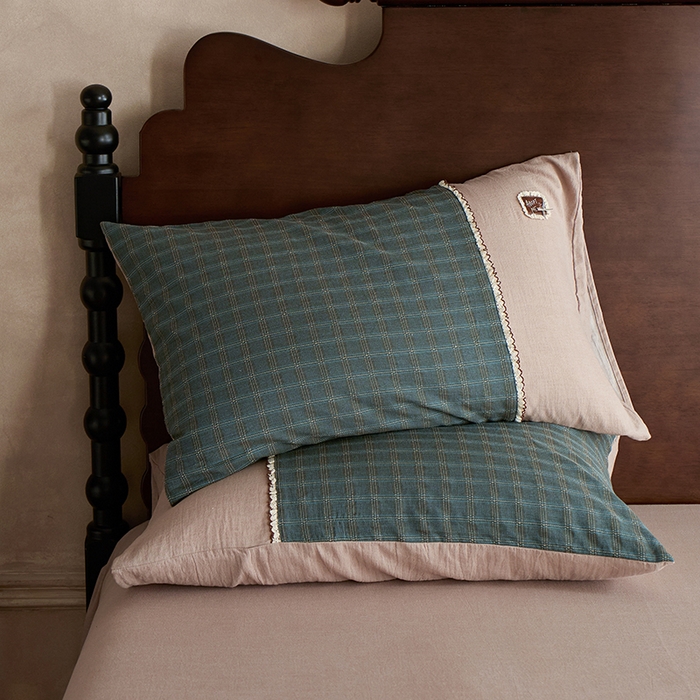 91家纺网 家纺一手货源 找家纺 安莱生活 2025新款全棉纯棉色织磨毛提花格四件套 水云间