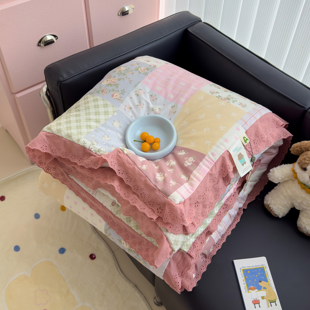 赫梵茜 2025新款手工缝制踩棉纯棉韩系花边慵懒又高级双面纯棉印花春秋被被子被芯 款款诗意粉