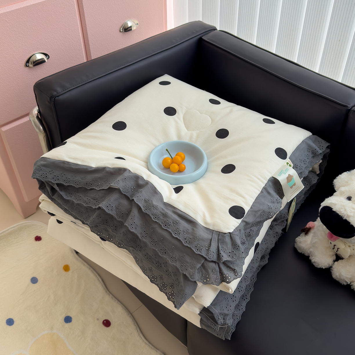 赫梵茜 2025新款手工缝制踩棉纯棉韩系花边慵懒又高级双面纯棉印花春秋被被子被芯 奶油波点