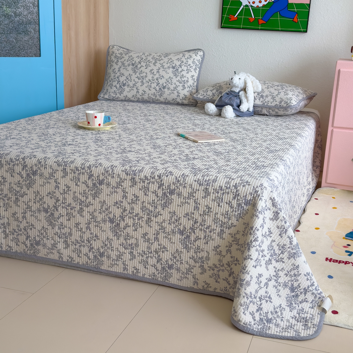 91家纺网 家纺一手货源 找家纺 赫梵茜 2025新款高温砂洗全棉床盖单品床盖床盖单件床盖三件套【填充含可水洗棉花】 安哥拉