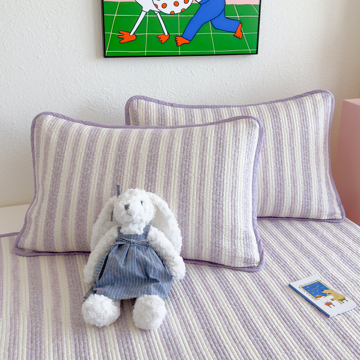 91家纺网 家纺一手货源 找家纺 赫梵茜 2025新款高温砂洗全棉床盖单品床盖床盖单件床盖三件套【填充含可水洗棉花】 半岛紫