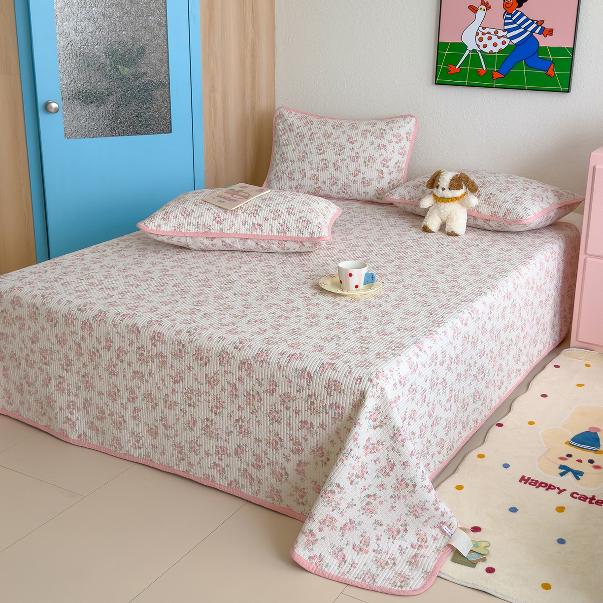 91家纺网 家纺一手货源 找家纺 赫梵茜 2025新款高温砂洗全棉床盖单品床盖床盖单件床盖三件套【填充含可水洗棉花】 半夏