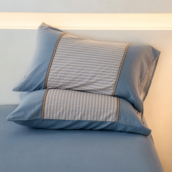 91家纺网 家纺一手货源 找家纺 安莱生活 2025新款全棉纯棉色织磨毛四件套 小格纹-蓝调