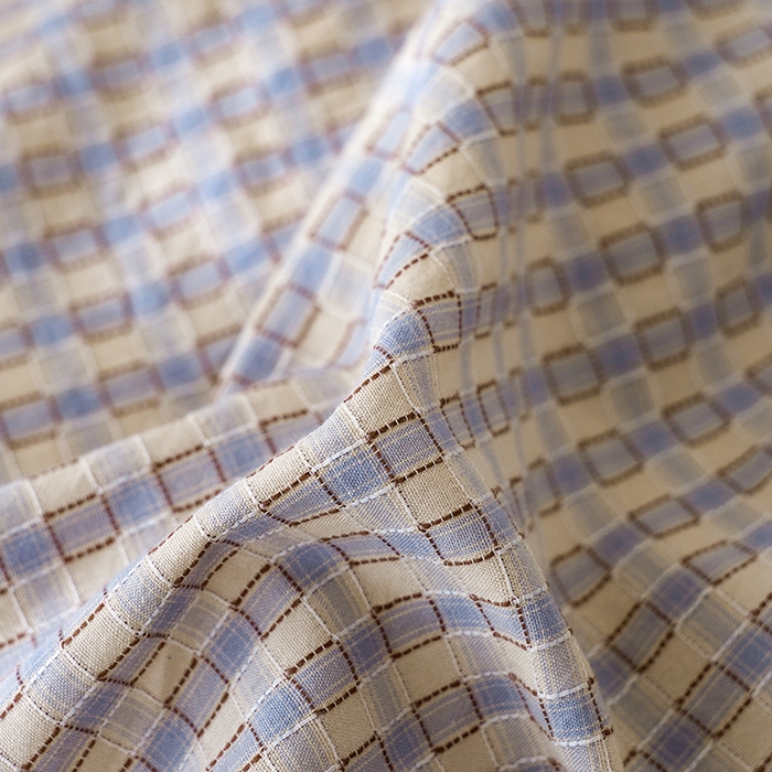 91家纺网 家纺一手货源 找家纺 安莱生活 2025新款全棉纯棉色织磨毛四件套 小格纹-蓝调