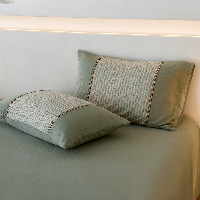 91家纺网 家纺一手货源 找家纺 安莱生活 2025新款全棉纯棉色织磨毛四件套 小格纹-青漾