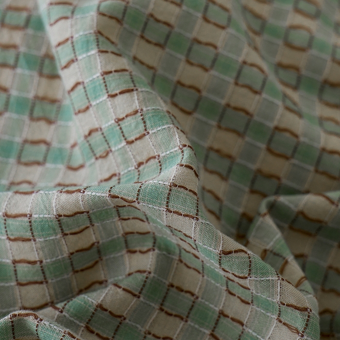 91家纺网 家纺一手货源 找家纺 安莱生活 2025新款全棉纯棉色织磨毛四件套 小格纹-青漾