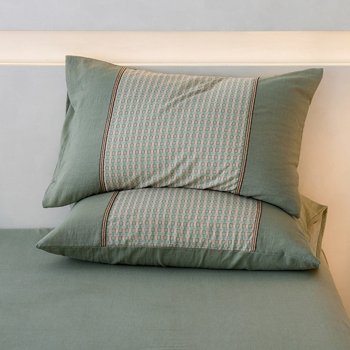 91家纺网 家纺一手货源 找家纺 安莱生活 2025新款全棉纯棉色织磨毛四件套 小格纹-青漾