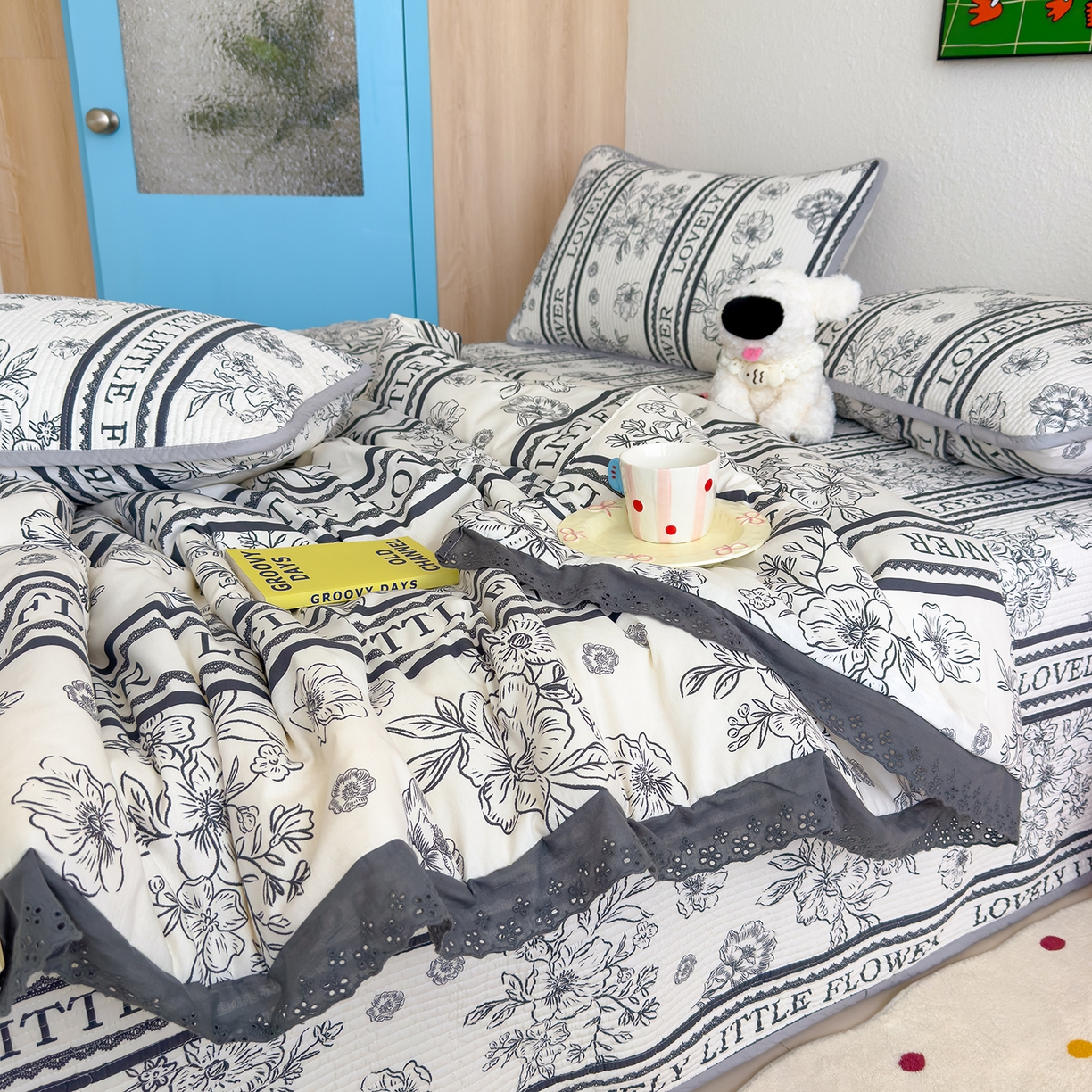 91家纺网 家纺一手货源 找家纺 （总）赫梵茜 2025新款高温砂洗全棉床盖单品床盖床盖单件床盖三件套【可搭配同款春秋被】