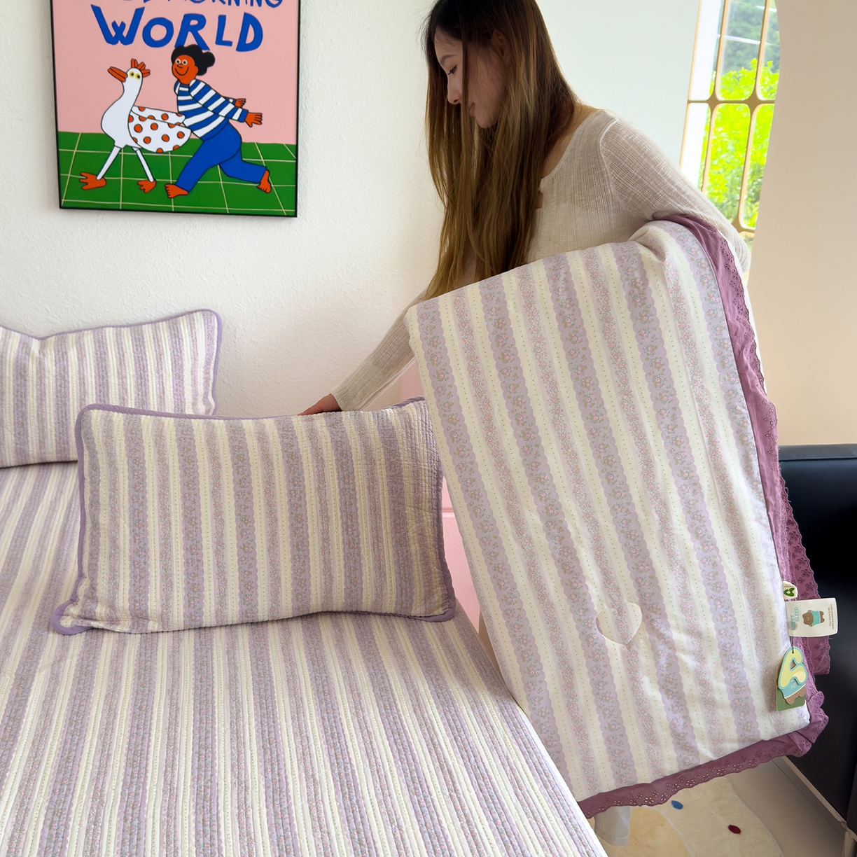 91家纺网 家纺一手货源 找家纺 （总）赫梵茜 2025新款高温砂洗全棉床盖单品床盖床盖单件床盖三件套【可搭配同款春秋被】