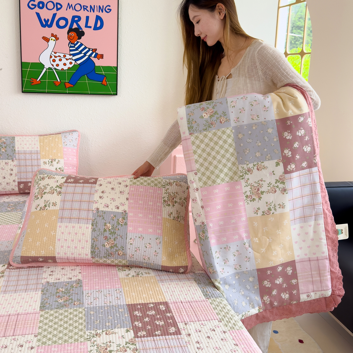 91家纺网 家纺一手货源 找家纺 （总）赫梵茜 2025新款高温砂洗全棉床盖单品床盖床盖单件床盖三件套【可搭配同款春秋被】